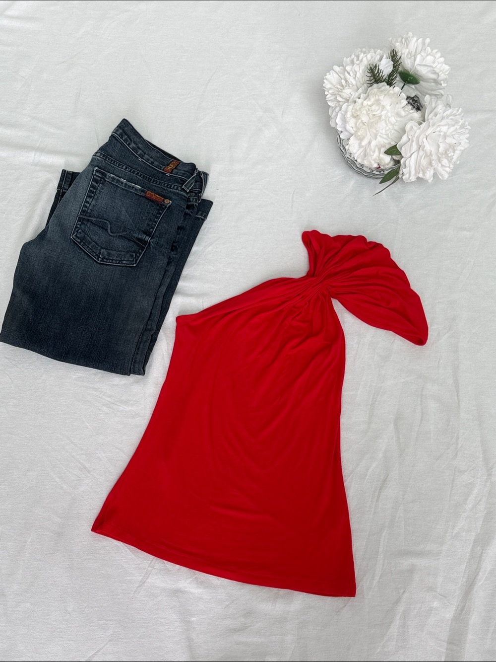 bebe Red One-Shoulder Top